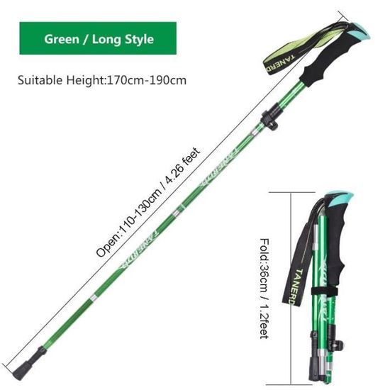 bâtons marche,Bâton de marche nordique pliant Portable, ultraléger, pour l'extérieur, Trekking, 1 pièce, - Type Green Long Style