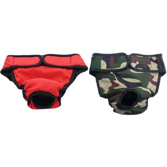 CULOTTE HYGIENIQUE - COUCHE - INCONTINENCE - PROTECTION MENSTRUELLE - CHALEURS Pantalon pour chien 2 pièces (camouflage et rouge)