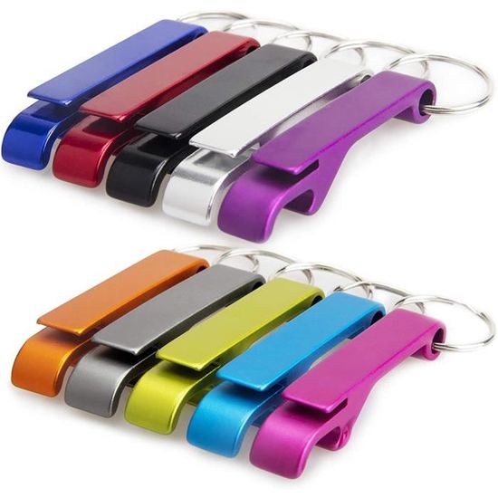 4 Ouvre-Bouteilles Porte-Clés - Aluminium Noir Et Argent - Cadeau Fête/Camping