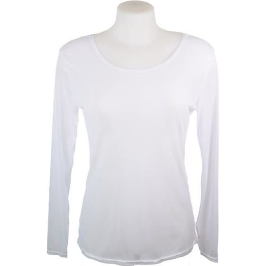 T-shirt, sous pull femme en voile transparent,couleur Blanc,38-42