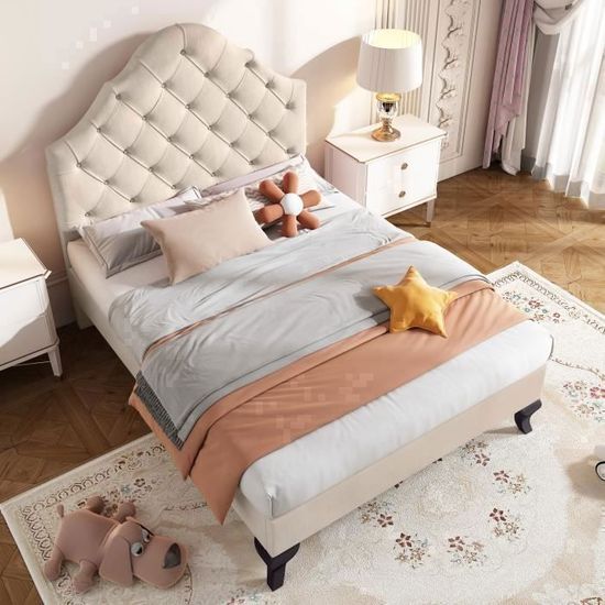 Lit Plateforme Capitonné 90x200 Cm – Tête De Lit Rembourrée, Rangement Dessous, Design Moderne