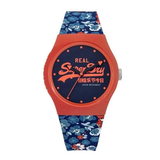 Montre Superdry femme syl169uco style urbain bleu silicone floral