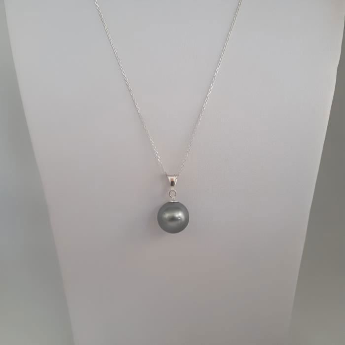 Collier Femme Chaîne et Pendentif Perle Nacrée Grise