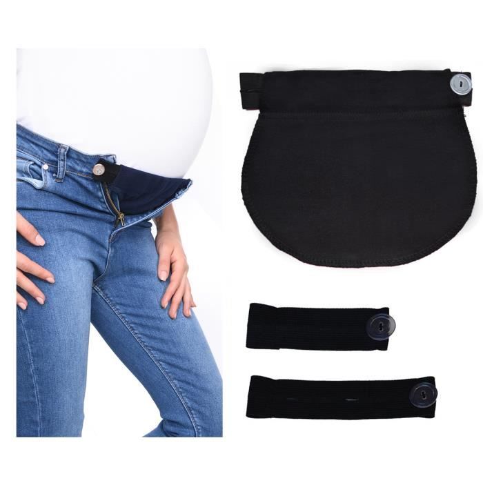 Lot de 3 ceintures d'ajustement 1028 - bandeau de grossesse - pantalon et jupe - TU - Noir