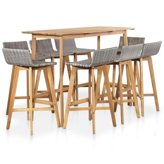 FIHERO Ensemble de bar d'extérieur 9 pcs Résine tressée Bois d'acacia