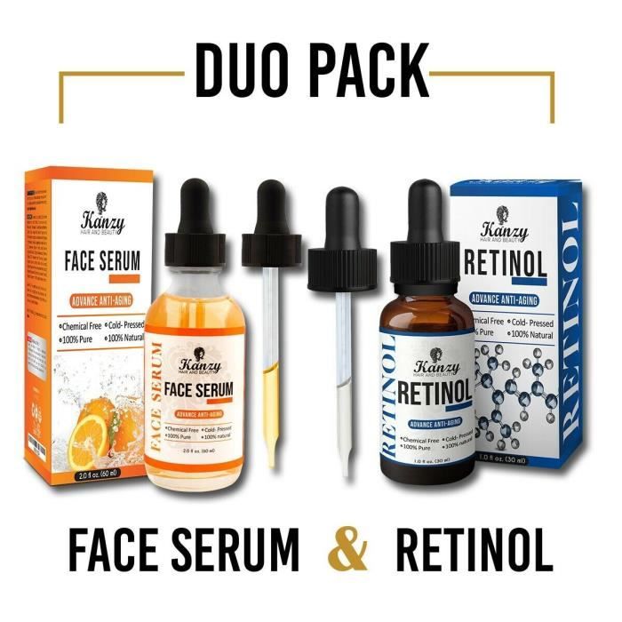 Vitamine C Face Rétinol Serum Visage - acide hyaluronique pour cicatrices Pigmentation Cernes Taches Rides Anti-vieillissement