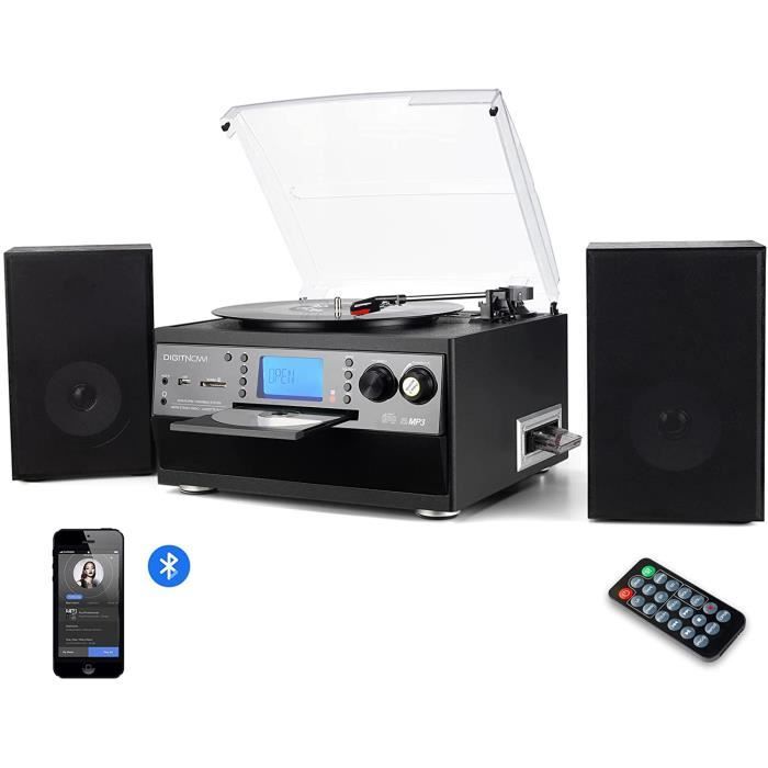 Platine Vinyle Bluetooth USB mp3 et Fonction Encodage Classique Lecteur CD avec CD Cassette Radio 33-45-78 RPM avec Deux Haut-p A6
