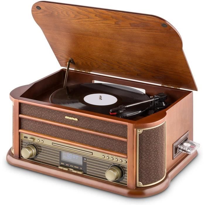 Platines cassettes AUNA Belle Epoque 1908 - Tourne-Disque rétro, Radio numérique, Chaîne stéréo, Dab+, Platine Vinyle, B 17803
