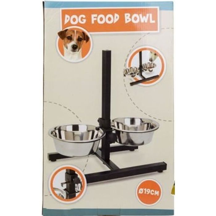 PIED SUPPORT DOUBLE 2 GAMELLES CHIEN INOX HAUTEUR