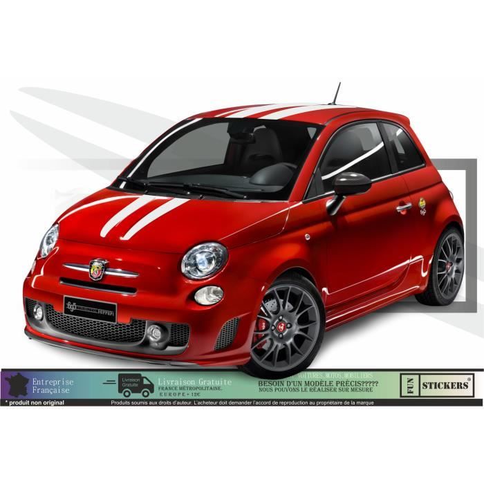 Fiat 500 - BLANC - Kit complet abarth Capot hayon toit - Tuning Sticker Autocollant Graphic Decals