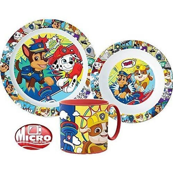 Mgs33 Pack brigade canine Service de table ( 265 ml ) enfant avec assiette, bol à céréales et gobelet réutilisables