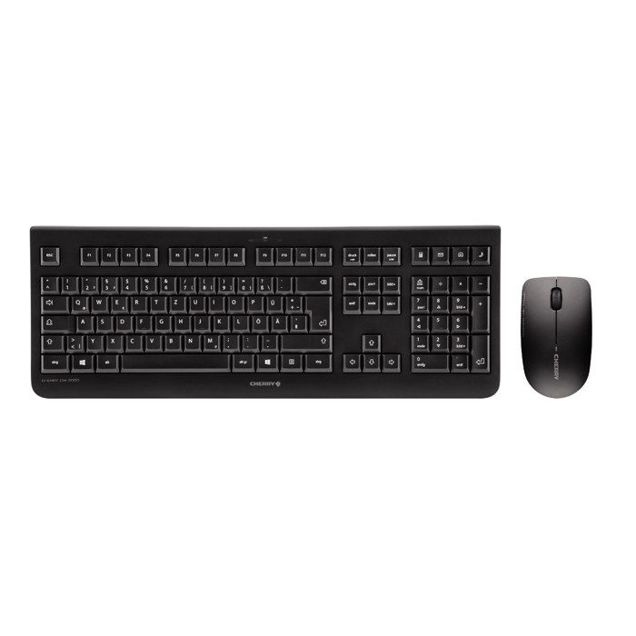 CHERRY Pack Clavier AZERTY / Souris DW 3000 - Sans fil - Radio Frequence 2,4 GHz - USB - Souris optique 1200 dpi à 3 boutons - Noir