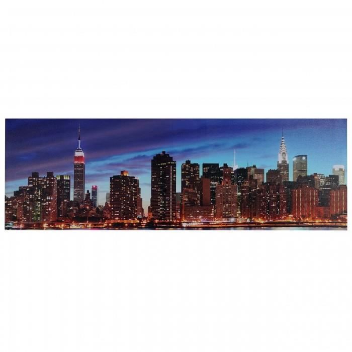 LED-Bild mit Beleuchtung, Leinwandbild Leuchtbild Wandbild, Timer 120x40cm New York, flackernd