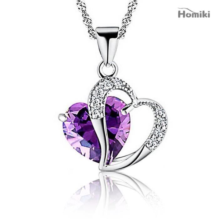 Naisidier Collier En Argent femmes Accent coeur améthyste Diamant Swarovski Elements Crystal Love Collier Pendentif Ve80276