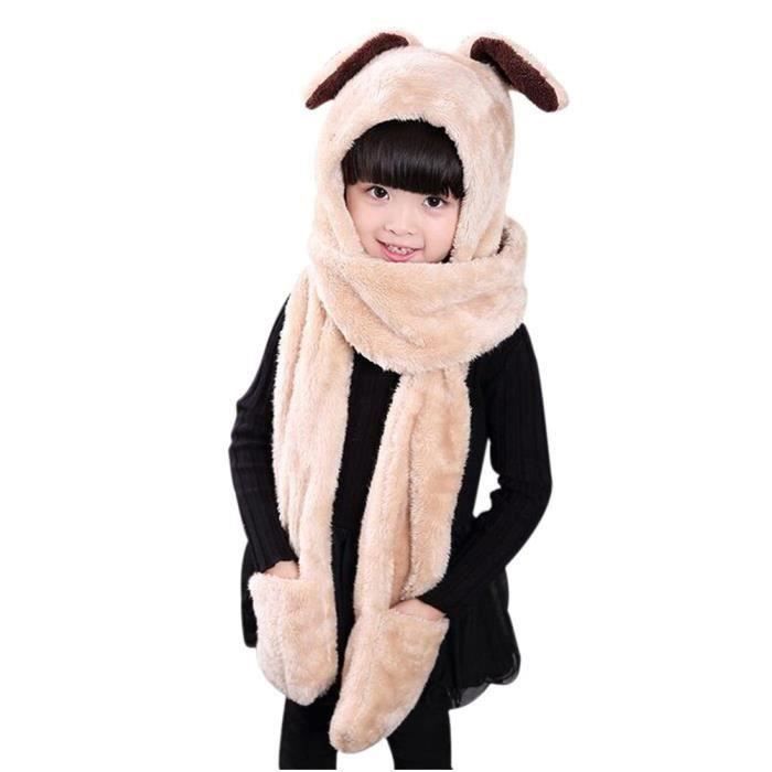 Bonnet pour enfants, en de lapin, avec écharpe en fausse fourrure et gants, idéal pour l’hiver Beige Rabbit LIKK3209
