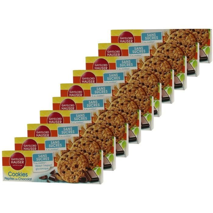 Cookies Pépites de chocolat - Biscuits sans sucres - 125 g - Lot de 10