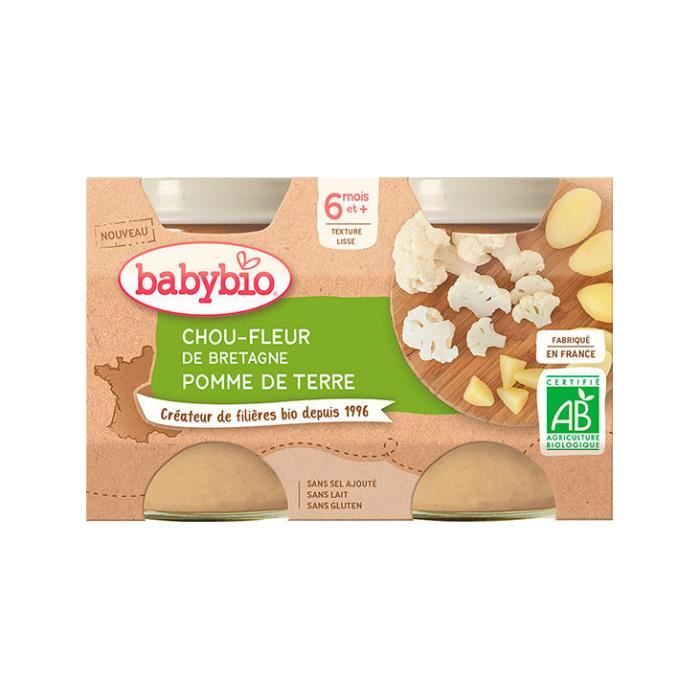 Babybio - Petit Pot Bébé Chou-fleur Pomme de terre - Bio - 2x130g - Dès 6 mois