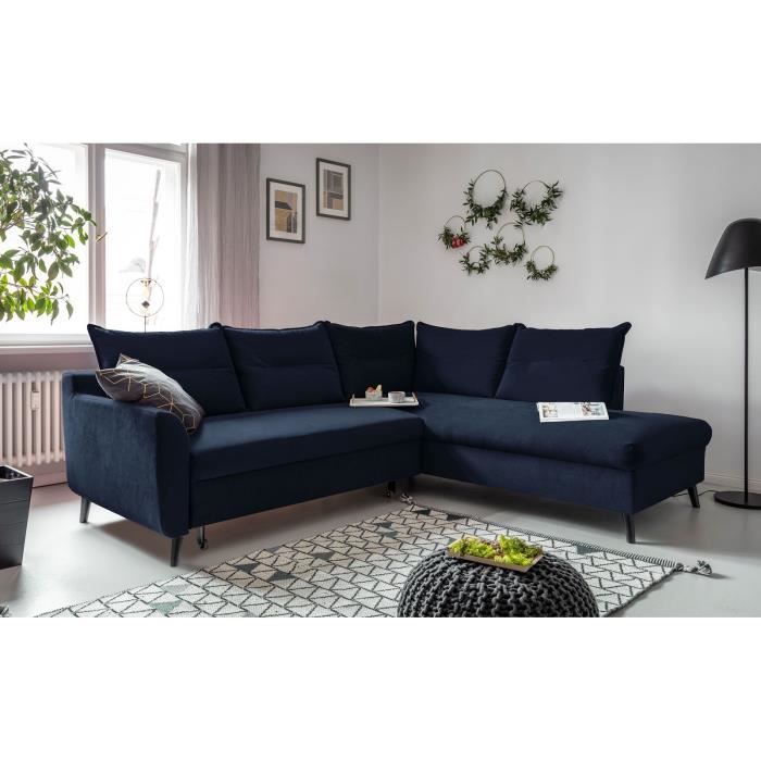BOBOCHIC BERGAMO - Canapé d'angle L convertible - 5 places - Droit Couleur - Bleu marine