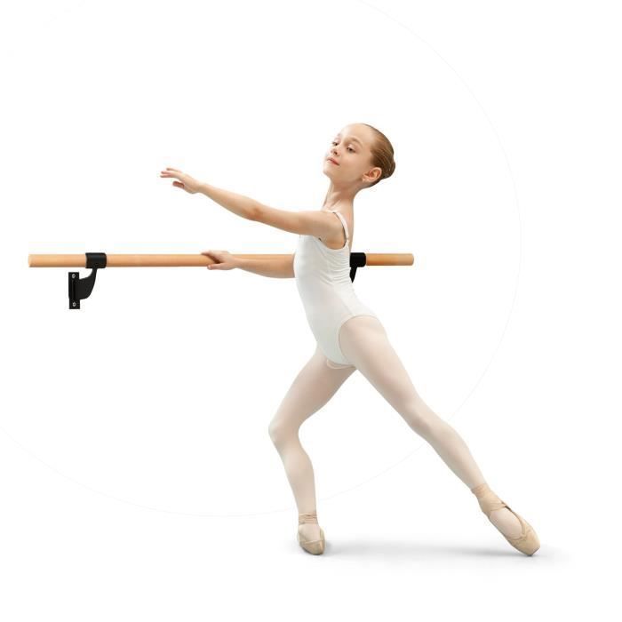 COSTWAY Barre de Danse Murale 120 cm Hauteur Fixe Ø 38 mm en Bois de Hêtre pour Yoga, Etirements, Exercice Noir & Naturel