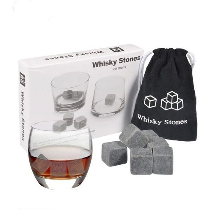 Pierres Whisky de Haute Qualité Refroidisseurs de Boissons Glaçons en Pierres Lot de 9pcs, Meilleur Cadeau