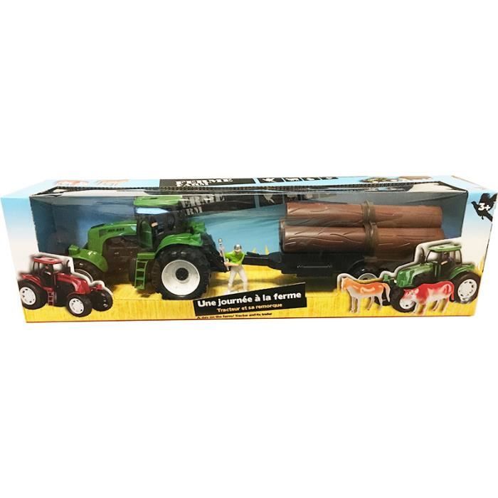 Coffret Tracteur Enfant et Remorque de Bois - Tracteur Vert