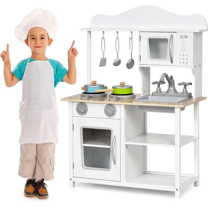 GOPLUS Jouet de Cuisine Dinette pour Enfant Éducatif avec Four Ouvert Plaque Chauffante Micro-Ondes Évier Amovible Accessoire