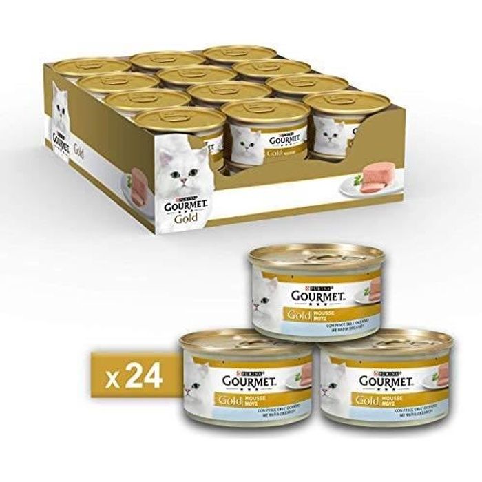 Gourmet Purina Gold Nourriture Humide Mousse pour Chat au Poisson de l'océan – 24 boîtes de 85 g chacune (Pack d 800055005538