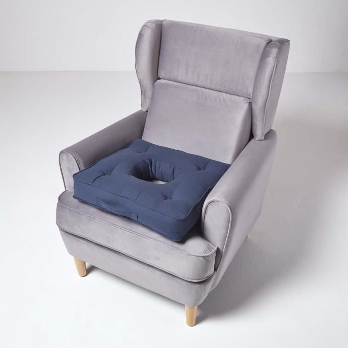 Coussin bouée en velours de coton – Bleu marine