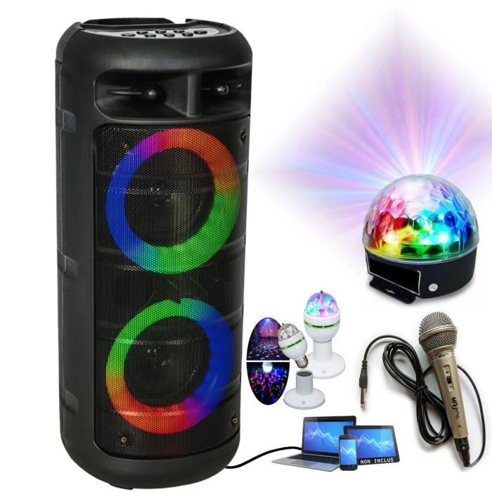 Enceinte Enfant Karaoke Portable USB Bluetooth PARTY ALFA-2600 avec Batterie - 2 Jeux de Lumière - Micro - Boum - Fête Anniversaire