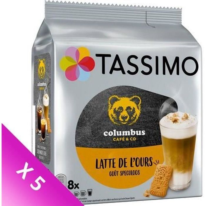 TASSIMO Café Dosettes Columbus Latte de L'Ours Goût Speculoos - Lot de 5 x 8 boissons