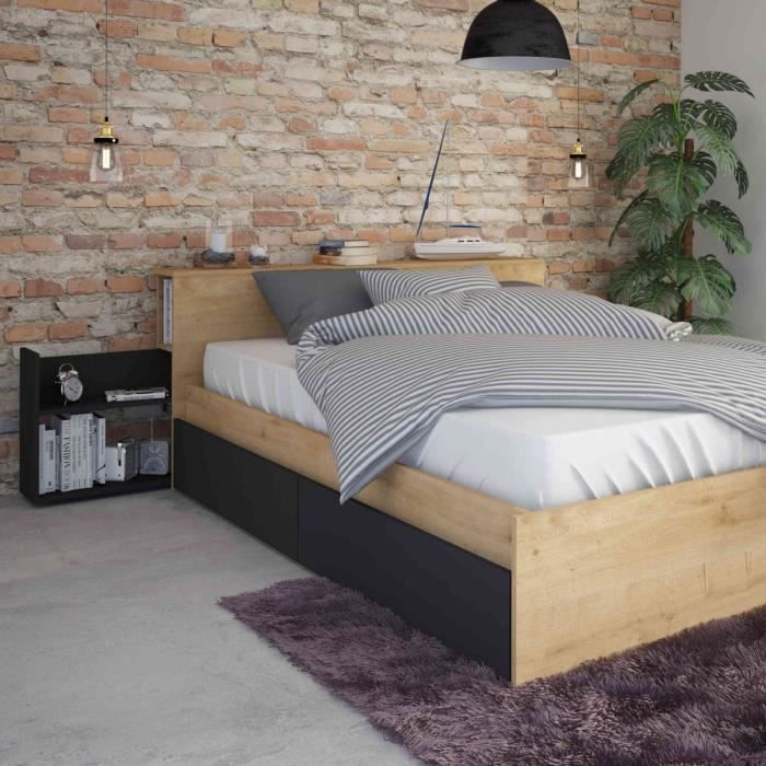Lit compact en bois imitation chêne 140x190 - LT9008