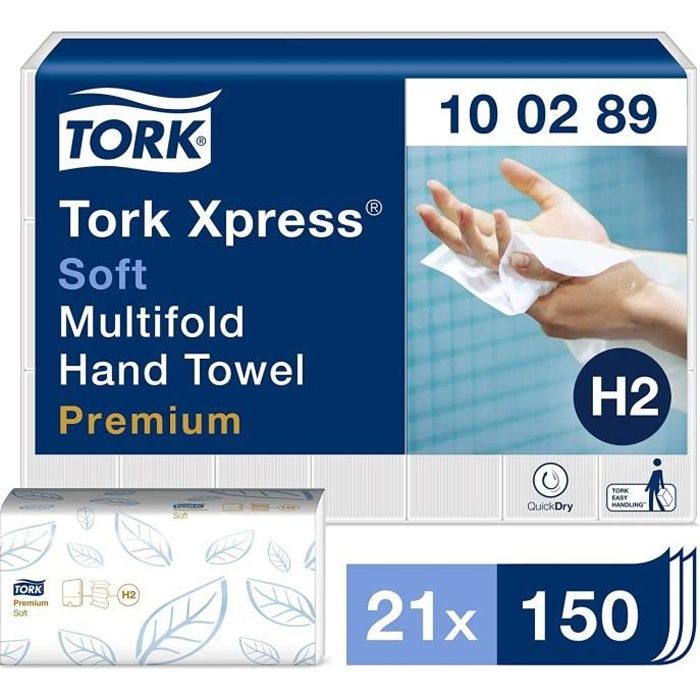 Tork Xpress Essuie-mains interfoliés doux - 100289 - Papiers d'essuyage pliés en Z, qualité Premium pour Distributeur H2 - Haute abs