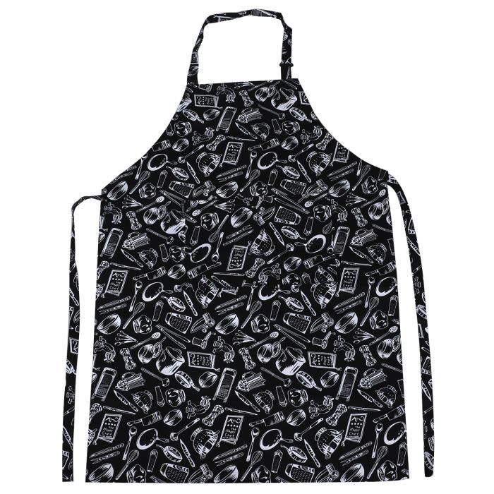 TRIXES Tablier Noir de Cuisine Ajustable Long Design Original