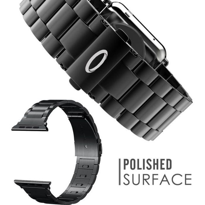 Trop Saint® Bracelet Compatible avec Apple Watch (40mm/38mm) avec Fermoir Métalique réglable - Couleur Noir -