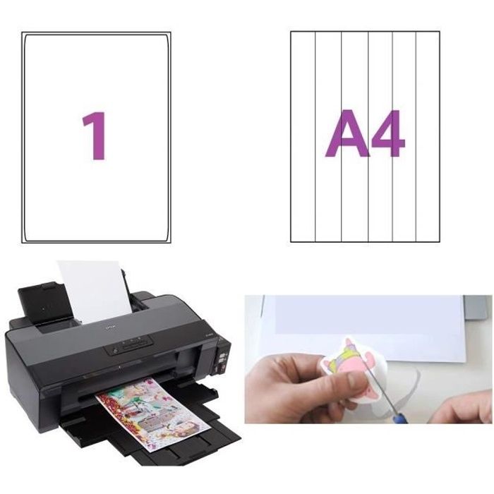 50 feuilles A4 210 X 297 mm papier adhésif blanc mat pour toutes imprimantes jet d'encre. Imprimer facilement des photos adhésives