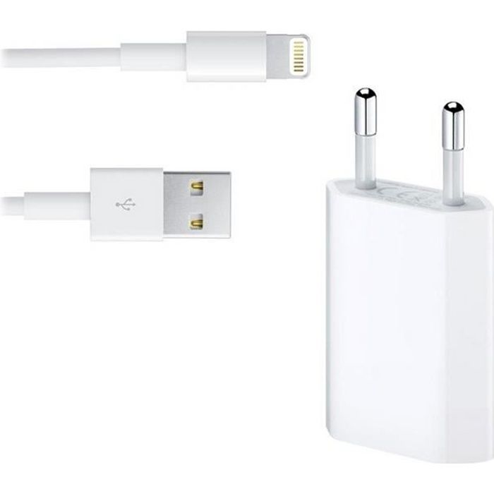 2 en 1 kit avec câble USB chargeur et un adaptateur pour Apple iPhone 5 5s 5c 6, iPod Touch 5G iPad mini 2 blanc