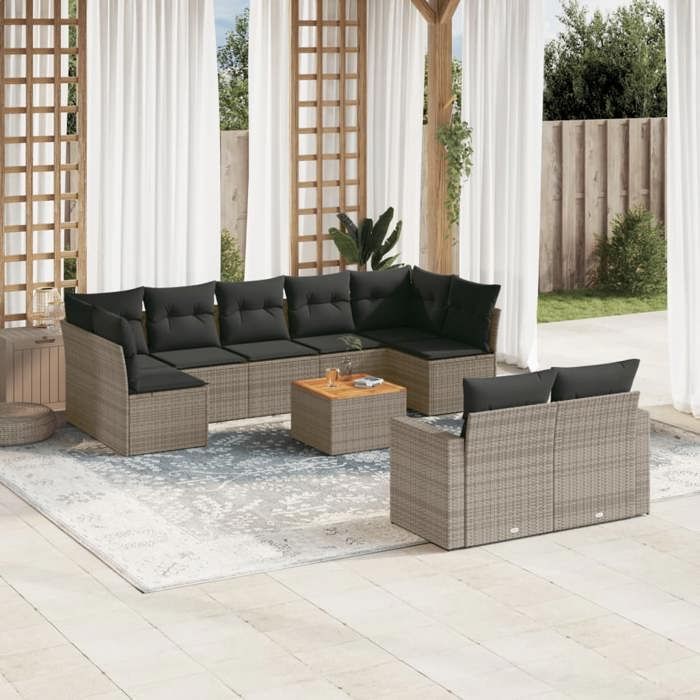 vidaXL Salon de jardin 10 pcs avec coussins résine tressée ensemble de canapés dextérieur canapé dangle de jardin 3308412 - vue 2