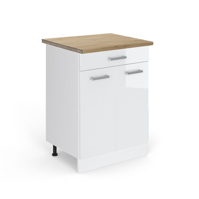 Meuble cuisine R-Line 60cm avec tiroir PT Chêne Blanc Haute brillance/Blanc Vicco 45838