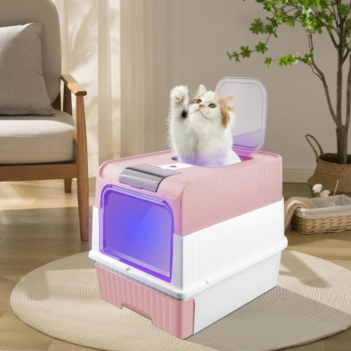 Comparer les prix de B.LIVEM. Bac à litière à tiroir avec stérilisation, Rose, pelle à litière gratuite, stérilisation UV 48*35*36cm