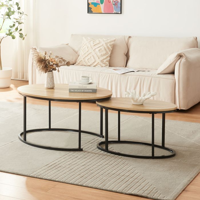 Lot de 2 tables basses gigognes Niederlande de tailles différentes noir effet chêne