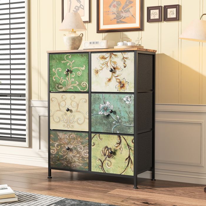 Commode de chambre - 6 tiroirs - style rétro- Armoire Commode de rangement-67.5 x 30 x 86.5 cm - Bois