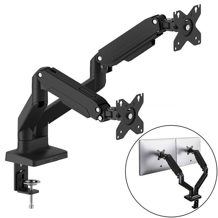 VSIUO Support double pour écrans 17-32 – Bras ecran PC réglable – Support moniteur ergonomique jusquà 9 kg – Cachette câbles