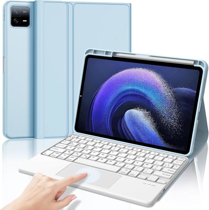 Étui Clavier Bluetooth AZERTY Pour Redmi Pad SE 11'' 2023 - Clavier Détachable - Housse De Protection Bleu Clair