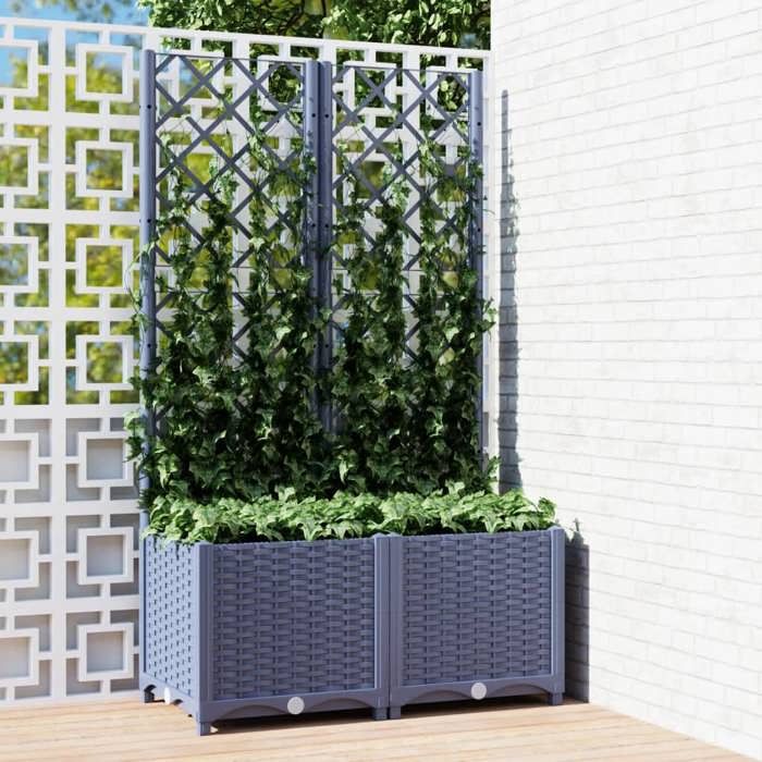 Jardinière Avec Treillis Blanc 120x40x136cm - Bac à Fleurs Sur Pied Avec Support Plantes Grimpantes