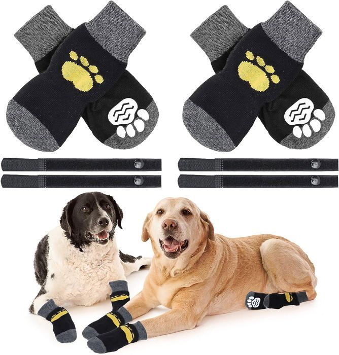 Chaussettes Antidérapantes Pour Chien Taille M - Semelle Picots Silicone, Bande Velcro Réfléchissante - Pour Intérieur/extérieur, Protection Coussinets