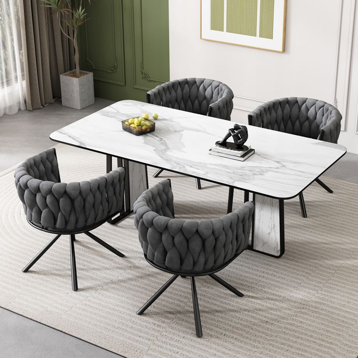Lot de 4 Chaise de Salle à Manger Luxe en Velours - Chaise de Salon Cuisine - Chaise Pivotante de Loisirs 56x46x71cm Gris