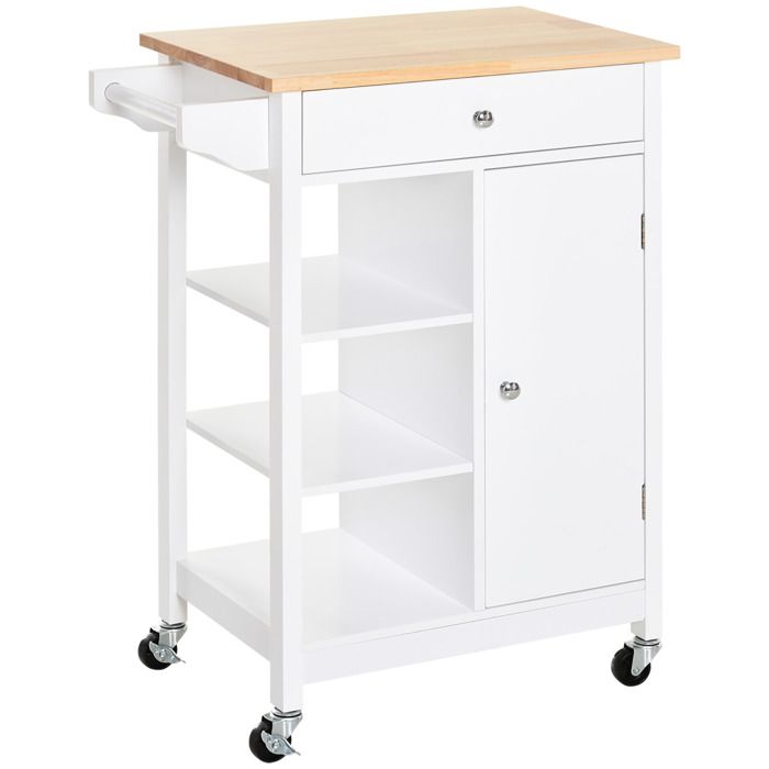 HOMCOM Chariot De Service Desserte De Cuisine à Roulettes Meuble De Rangement Plateau Pliable Tiroir Etagere Et Armoire~1kdoha5d80g01