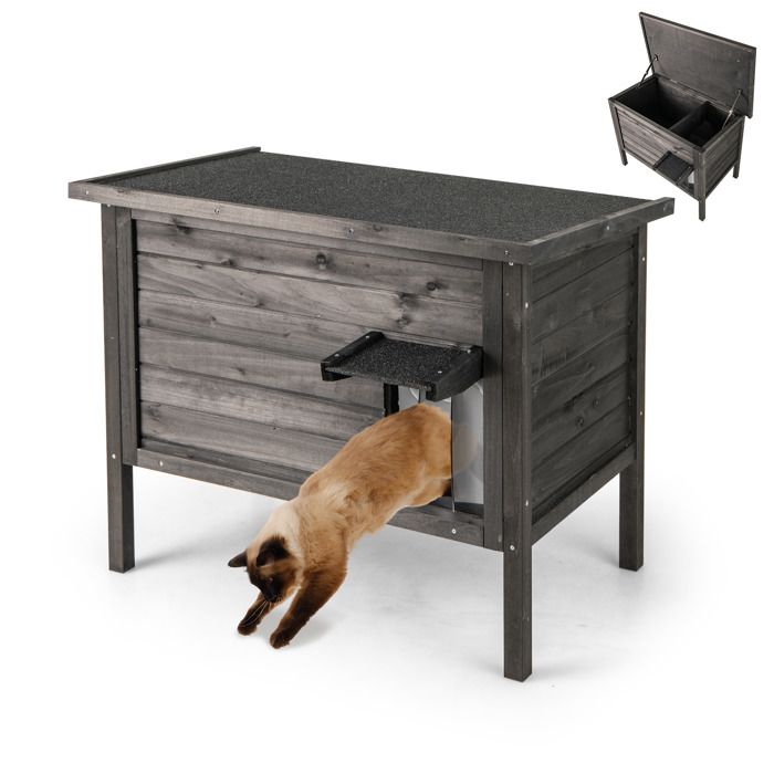 Comparer les prix de COSTWAY Maison pour Chat d Intérieur Extérieur en Sapin Isolation en Polystyrène Séparateur Amovible Toit Ouvrable Porte Noir