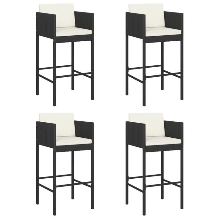 (50031)Chaise de jardin CHICTabourets de bar lot de 4 avec coussins noir résine tressée FR