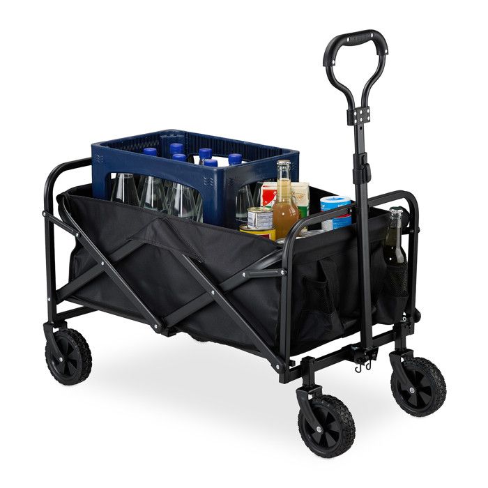 Relaxdays Chariot De Courses Pliable Avec Poignée Télescopique - 50 L Jusqu'à 35 Kg Noir/Gris